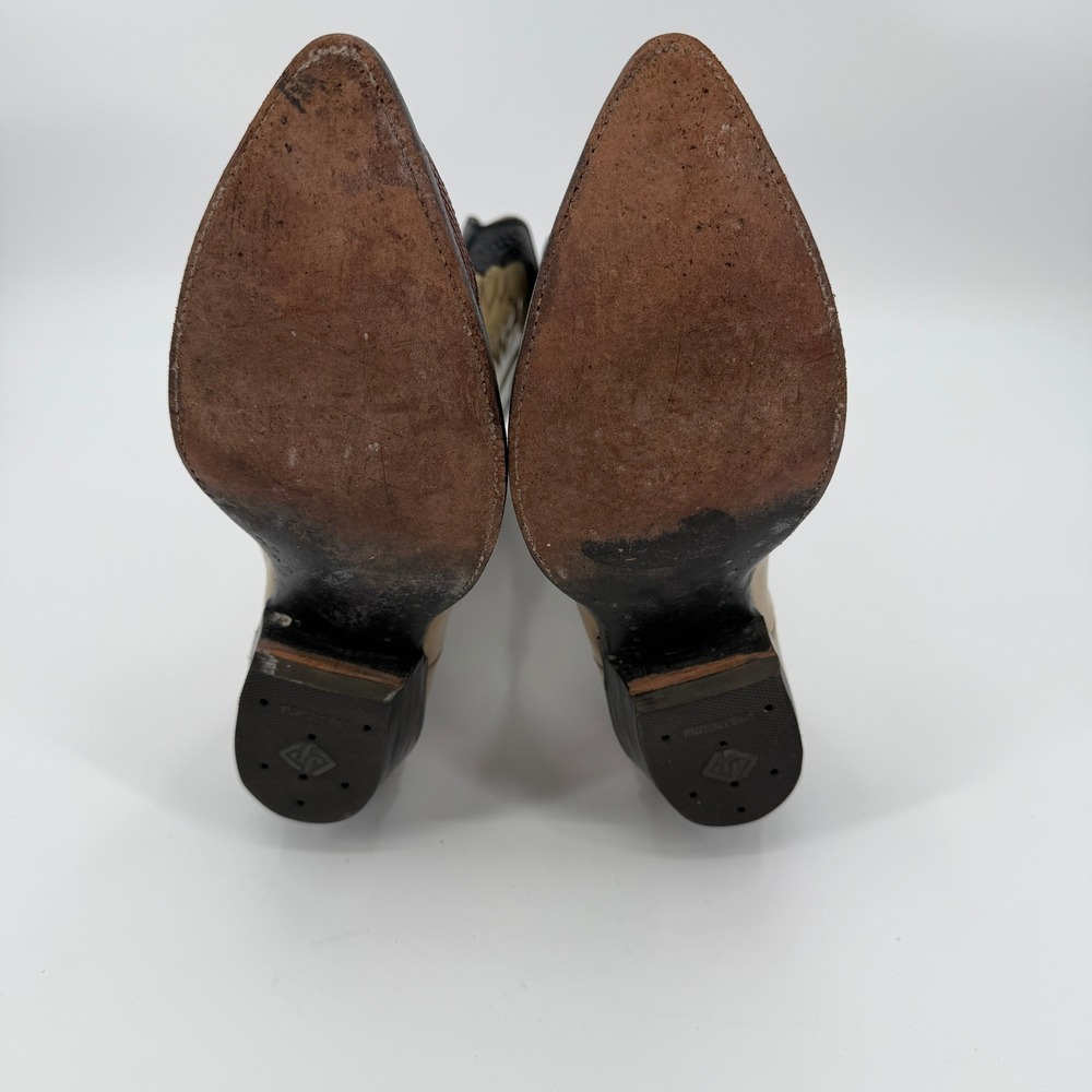 Vintage Hondo Western Cowboy Boots 10D Black Tan Brown Lizard Wingtip Pointed - Picture 9 of 11